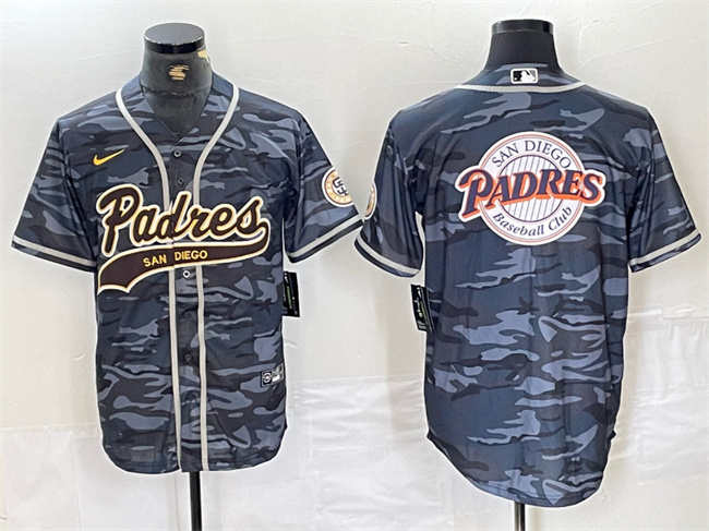 Personalized Men’s San Diego Padres Gray Camo Team Big Logo Cool Base Stitched Baseball Jersey