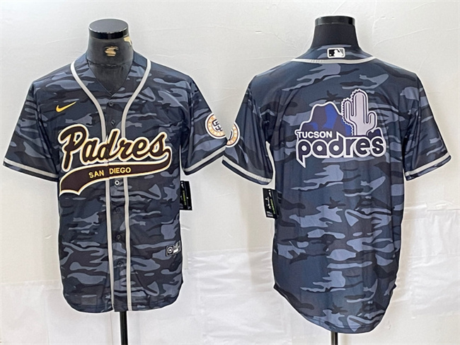 Personalized Men’s San Diego Padres Gray Camo Team Big Logo Cool Base Stitched Baseball Jersey