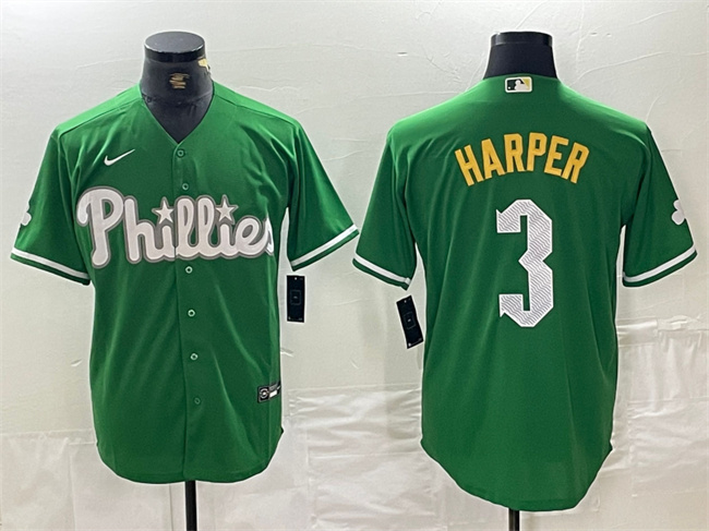 Personalized Men’s Philadelphia Phillies #3 Bryce Harper Green 2024 City Connect Stitched Jersey