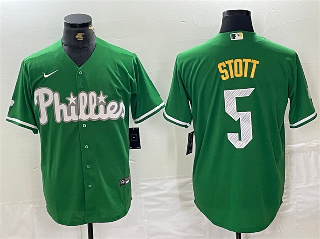 Personalized Men’s Philadelphia Phillies #5 Bryson Stott Green 2024 City Connect Stitched Jersey