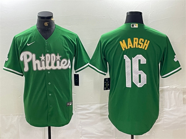 Personalized Men’s Philadelphia Phillies #16 Brandon Marsh Green 2024 City Connect Stitched Jersey