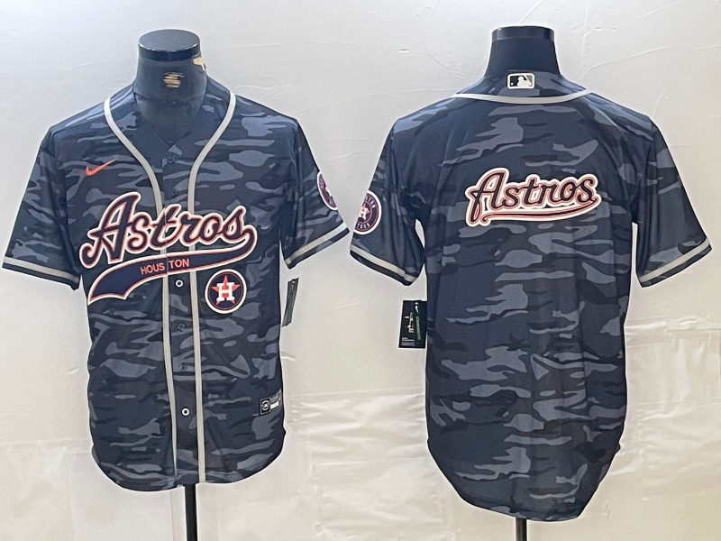 Personalized Men’s Houston Astros Blank Gray Camo With Patch Cool Base Stitched Baseball Jersey