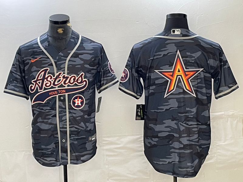 Personalized Men’s Houston Astros Blank Gray Camo With Patch Cool Base Stitched Baseball Jersey