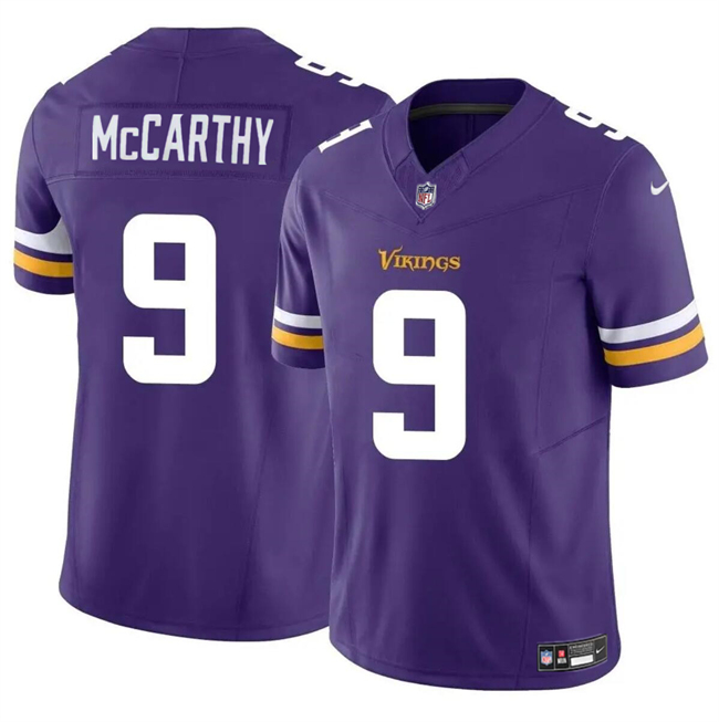 Personalized Youth Minnesota Vikings #9 J.J. McCarthy Purple 2024 Draft F.U.S.E. Untouchable Limited Stitched Jersey