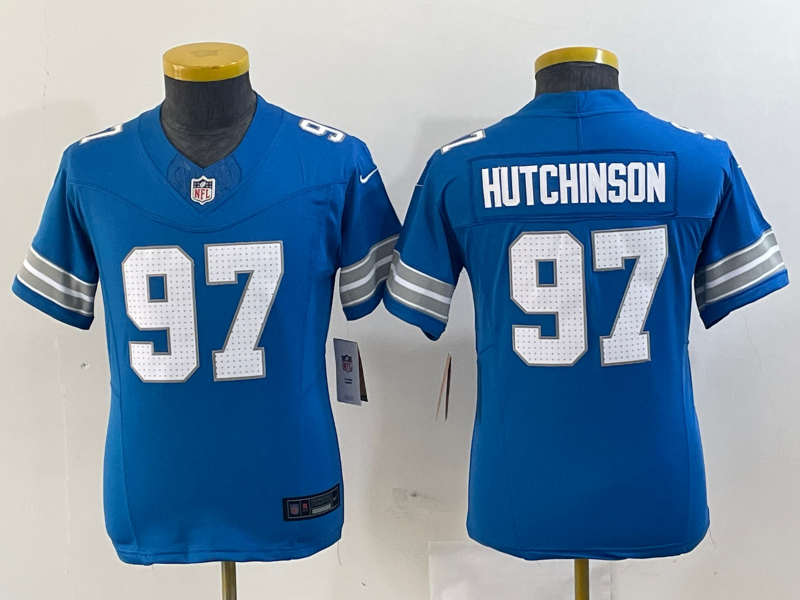 Personalized Youth Detroit Lions #97 Aidan Hutchinson Blue 2024 F.U.S.E. Limited Stitched Jersey