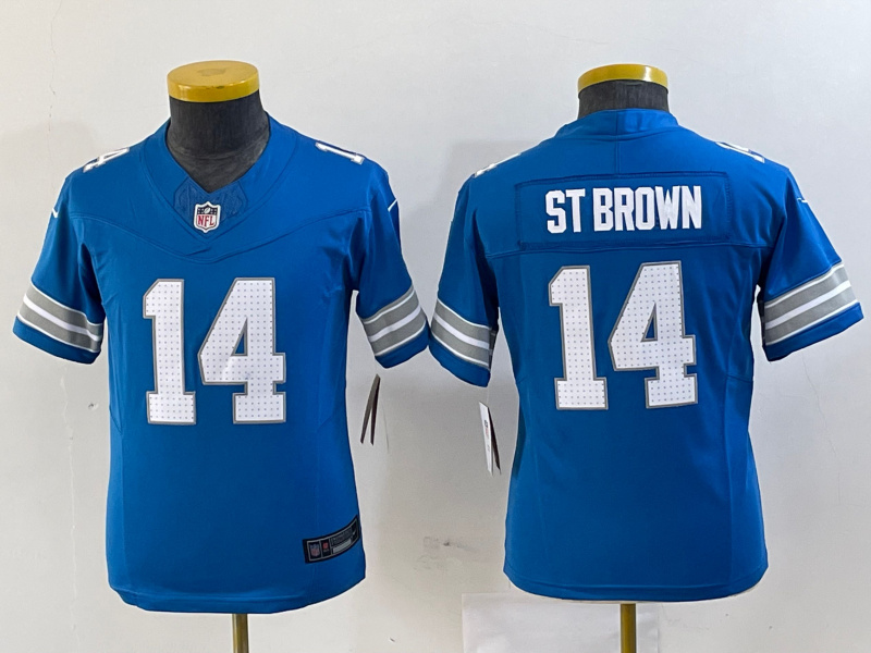 Personalized Youth Detroit Lions #14 Amon-Ra St. Brown Blue 2024 F.U.S.E. Limited Stitched Jersey