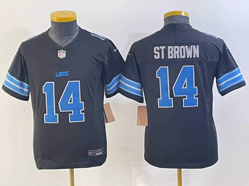 Personalized Youth Detroit Lions #14 Amon-Ra St. Brown Black 2024 F.U.S.E. 2nd Alternate Limited Stitched Jersey