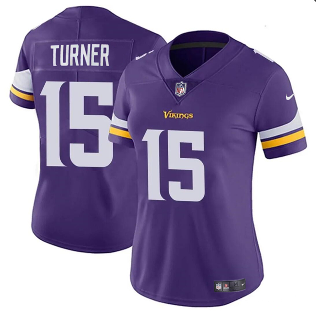 Personalized Women’s Minnesota Vikings #15 Dallas Turner Purple 2024 Draft Stitched Jersey(Run Small)