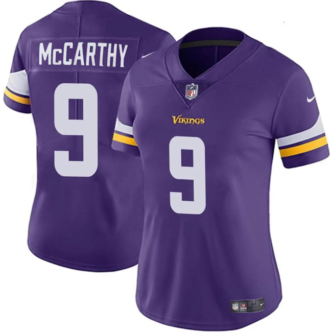 Personalized Women’s Minnesota Vikings #9 J.J. McCarthy Purple 2024 Draft Stitched Jersey(Run Small)