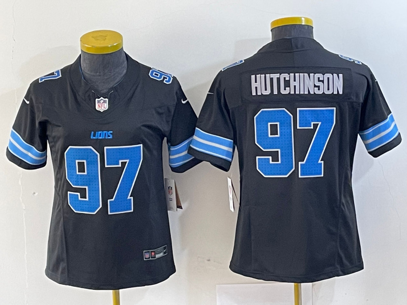 Personalized Women’s Detroit Lions #97 Aidan Hutchinson Black 2nd Alternate Stitched Jersey(Run Smaller)