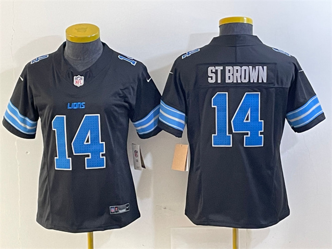 Personalized Women’s Detroit Lions #14 Amon-Ra St. Brown Black 2024 F.U.S.E. 2nd Alternate Limited Stitched Jersey(Run Smaller)