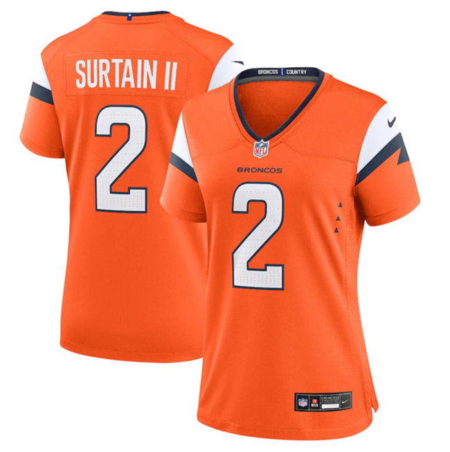 Personalized Women’s Denver Broncos #2 Pat Surtain II Orange 2024 Stitched Jersey(Run Small)