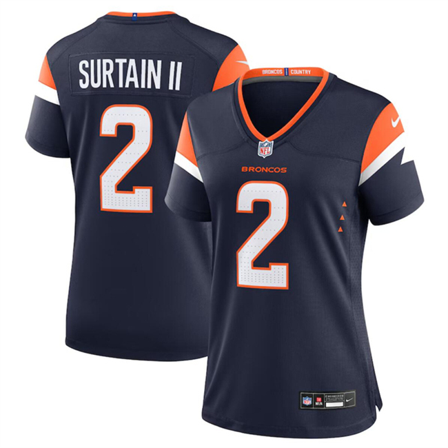 Personalized Women’s Denver Broncos #2 Pat Surtain II Navy 2024 Alternate Stitched Jersey(Run Small)