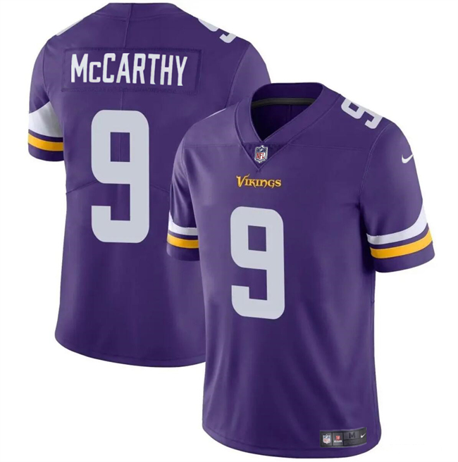 Personalized Men’s Minnesota Vikings #9 J.J. McCarthy Purple 2024 Draft Untouchable Limited Stitched Jersey
