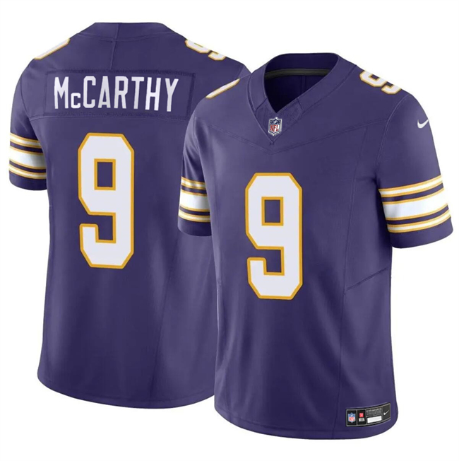 Personalized Men’s Minnesota Vikings #9 J.J. McCarthy Purple 2024 Draft F.U.S.E. Throwback Untouchable Limited Stitched Jersey