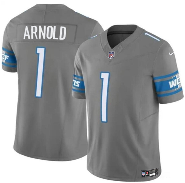 Personalized Men’s Detroit Lions #1 Terrion Arnold Grey 2024 Draft F.U.S.E. Untouchable Limited Stitched Jersey