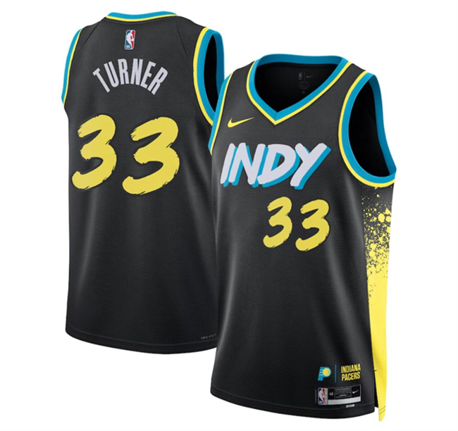 Personalized Men’s Indiana Pacers #33 Myles Turner Black 2023 24 City Edition Stitched Basketball Jersey