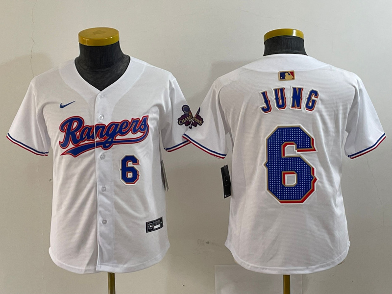 Personalized Youth Texas Rangers #6 Josh Jung White Gold Stitched Baseball Jersey