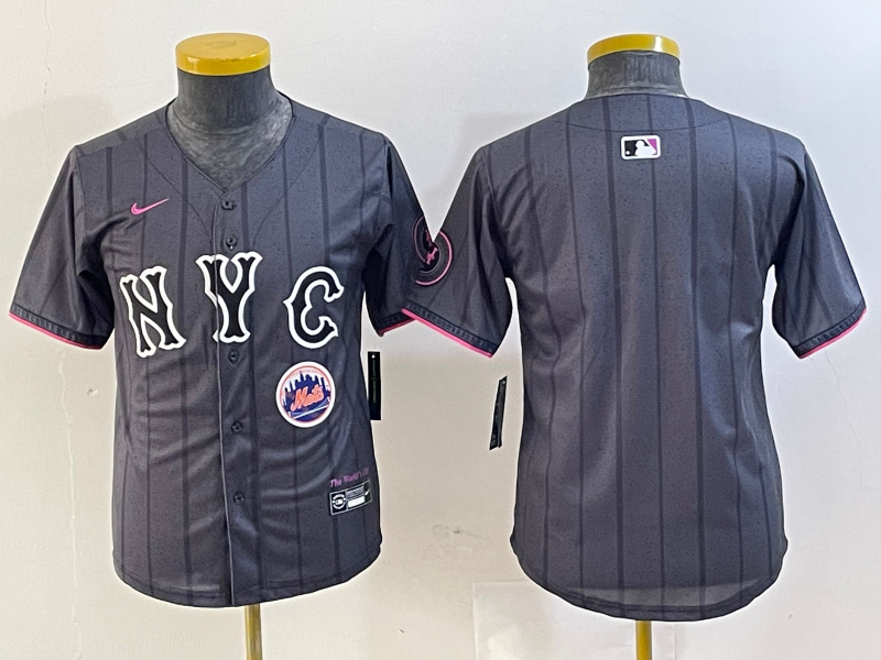 Personalized Youth New York Mets Team Big Logo Graphite 2024 City Connect Limited Stitched Baseball Jersey