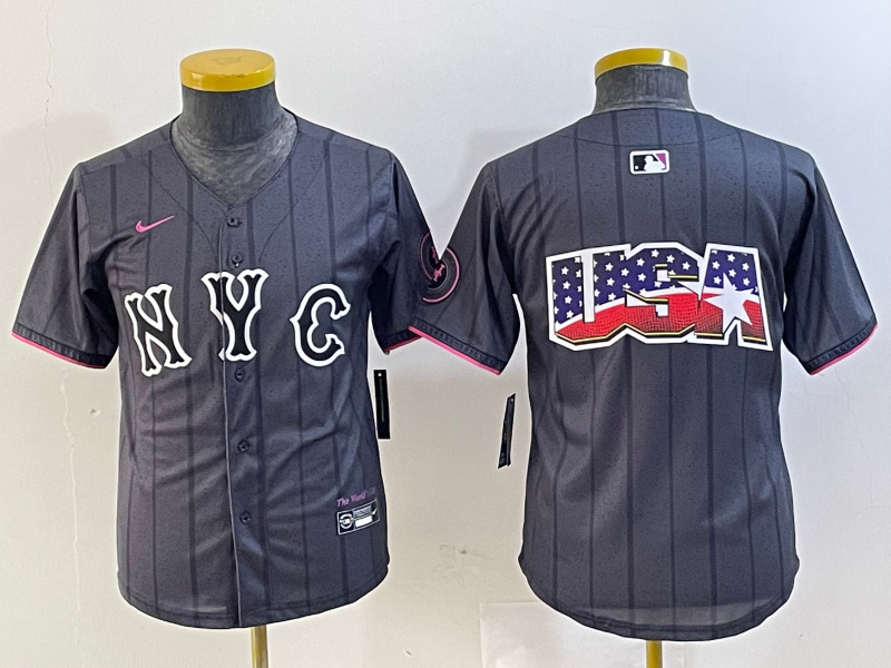 Personalized Youth New York Mets Team Big Logo Graphite 2024 City Connect Limited Stitched Baseball Jersey