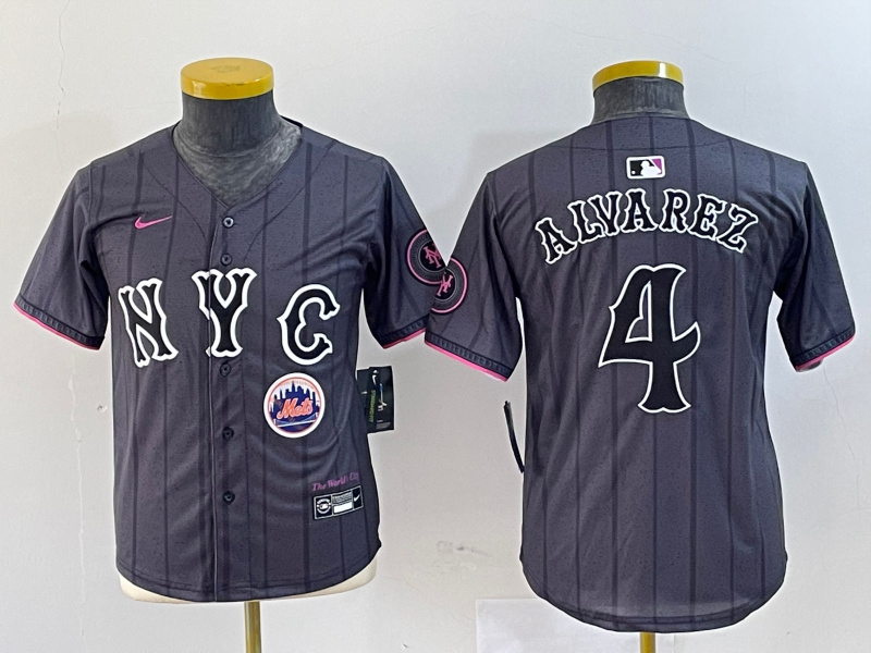 Personalized Youth New York Mets #4 Francisco Alvarez Graphite 2024 City Connect Limited Stitched Baseball Jersey