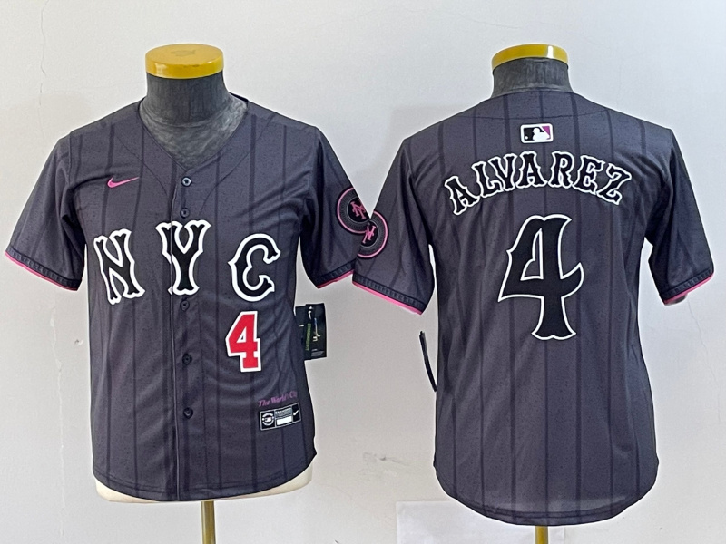 Personalized Youth New York Mets #4 Francisco Alvarez Graphite 2024 City Connect Limited Stitched Baseball Jersey