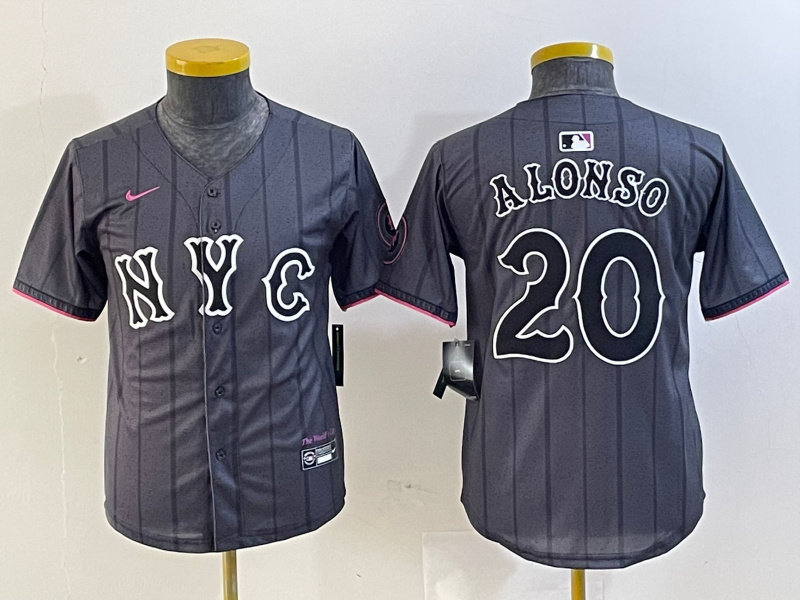 Personalized Youth New York Mets #20 Pete Alonso Graphite 2024 City Connect Limited Stitched Baseball Jersey(Run Small)