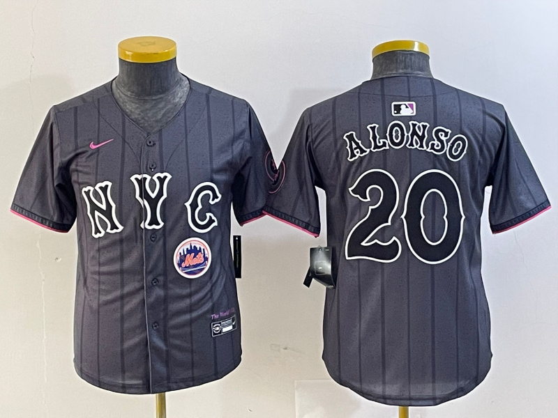 Personalized Youth New York Mets #20 Pete Alonso Graphite 2024 City Connect Limited Stitched Baseball Jersey(Run Small)