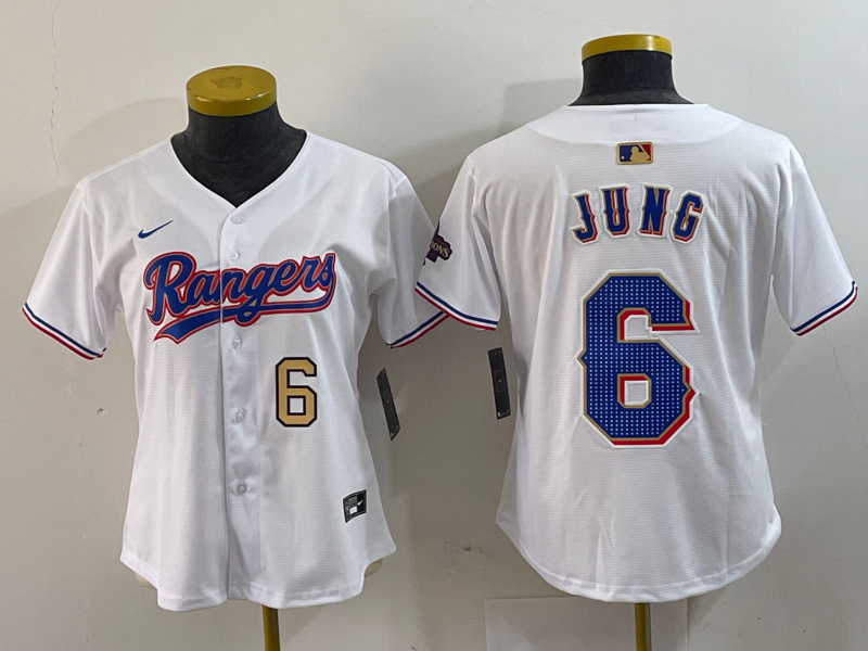 Personalized Women’s Texas Rangers #6 Josh Jung White Gold Stitched Baseball Jersey(Run Small)