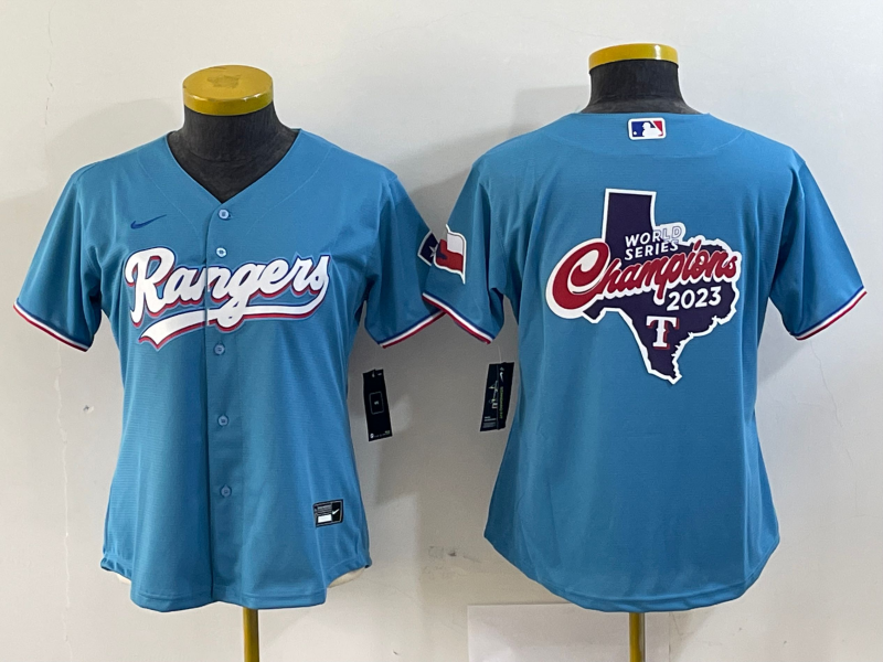 Personalized Women’s Texas Rangers Blue Team Big Logo With Patch Stitched Baseball Jersey(Run Small)s