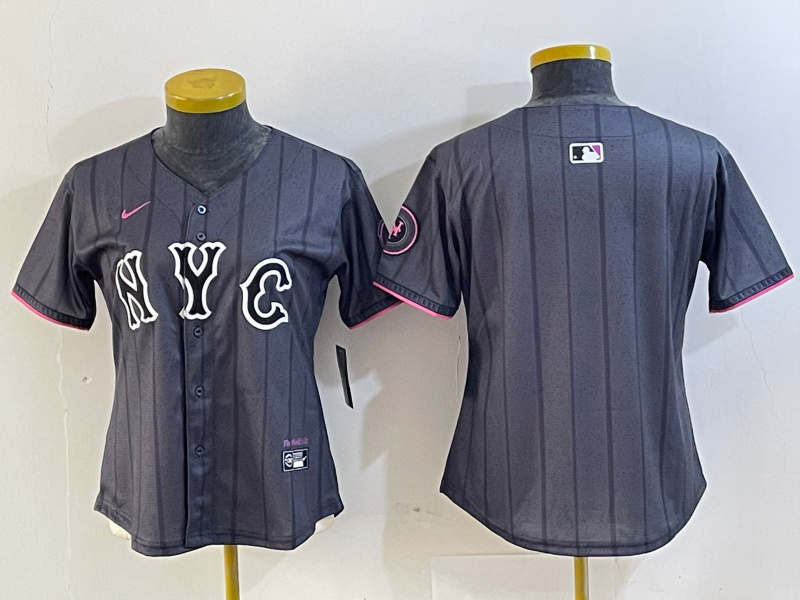 Personalized Women New York Mets Team Big Logo Graphite 2024 City Connect Limited Stitched Baseball Jersey