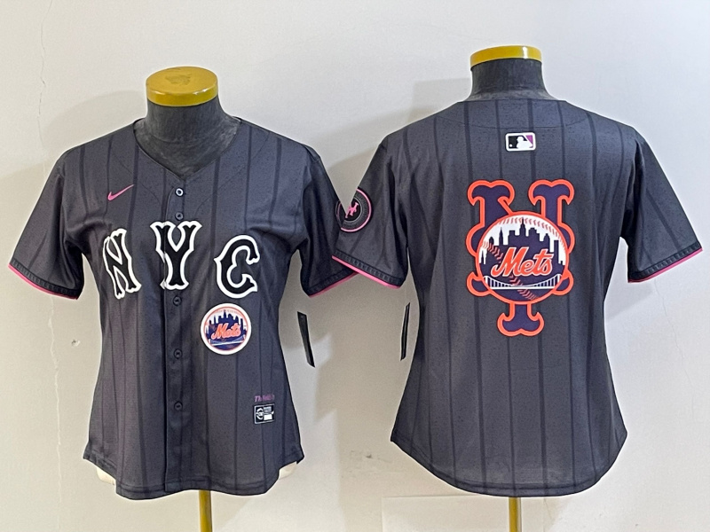 Personalized Women’s New York Mets Team Big Logo Graphite 2024 City Connect Limited Stitched Baseball Jersey