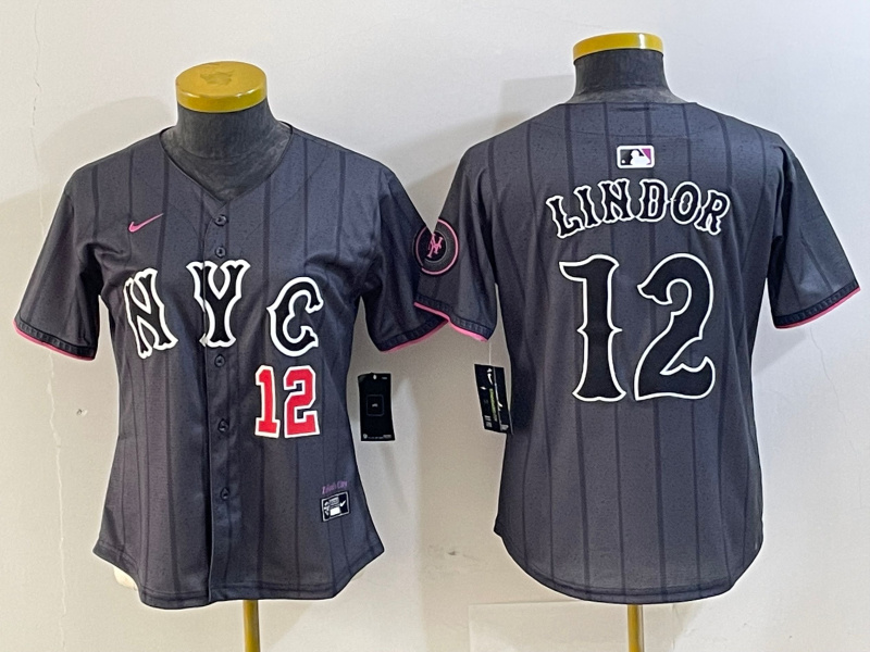 Personalized Women New York Mets #12 Francisco Lindor Graphite 2024 City Connect Limited Stitched Baseball Jersey