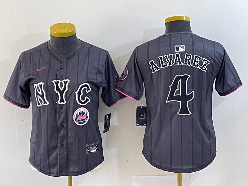 Personalized Women’s New York Mets #4 Francisco Alvarez Graphite 2024 City Connect Limited Stitched Baseball Jersey
