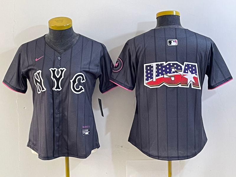 Personalized Women’s New York Mets Team Big Logo Graphite 2024 City Connect Limited Stitched Baseball Jersey(Run Small)