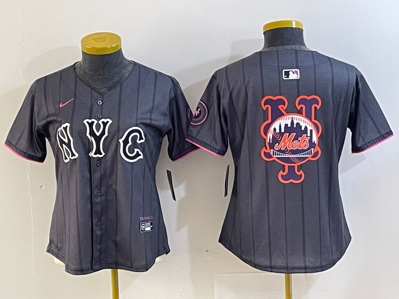 Personalized Women’s New York Mets Team Big Logo Graphite 2024 City Connect Limited Stitched Baseball Jersey(Run Small)1