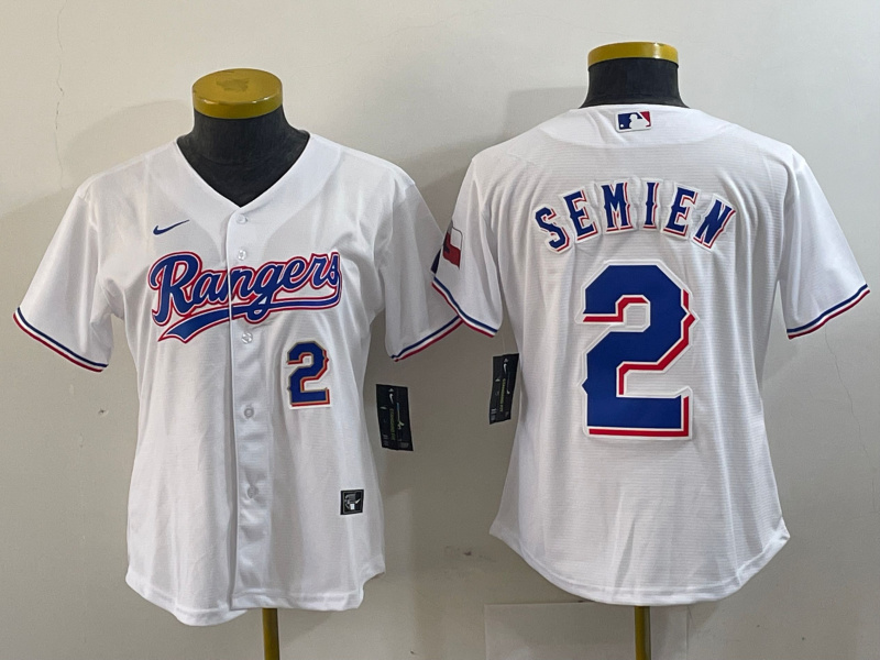 Personalized Women Texas Rangers #2 Marcus Semien White Gold Cool Base Stitched Baseball Jersey