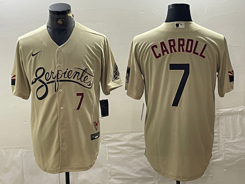 Personalized MLB Diamondbacks 7 Corbin Carroll Cream City Cool Base Men Jersey