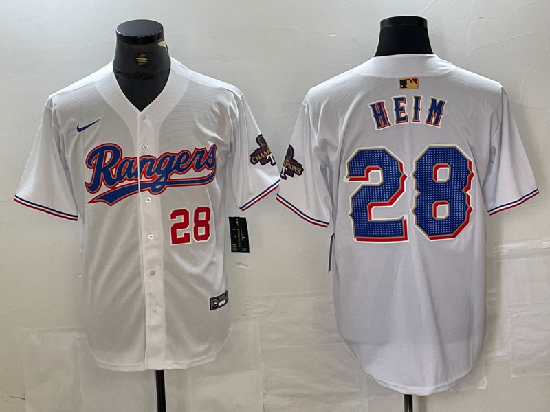 Personalized Men’s Texas Rangers #28 Jonah Heim White Gold Cool Base Stitched Baseball Jersey