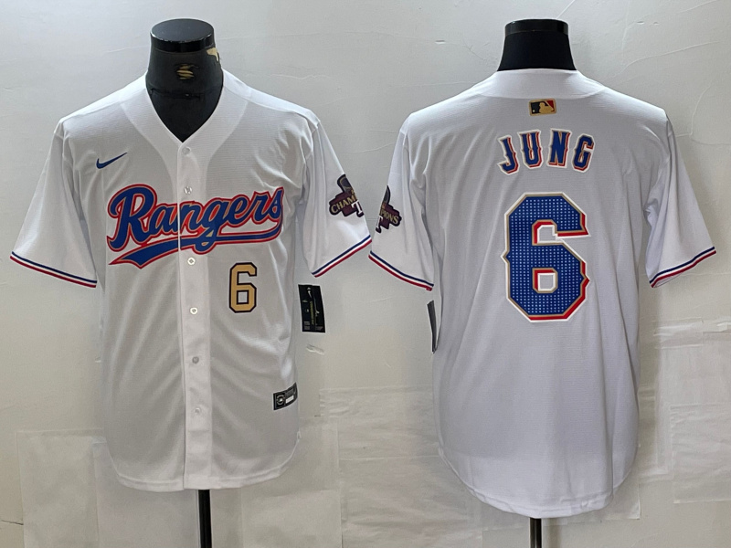 Personalized Men’s Texas Rangers #6 Josh Jung White Gold Cool Base Stitched Baseball Jersey