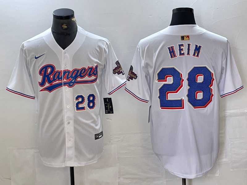 Personalized Men’s Texas Rangers #28 Jonah Heim White Gold Cool Base Stitched Baseball Jersey