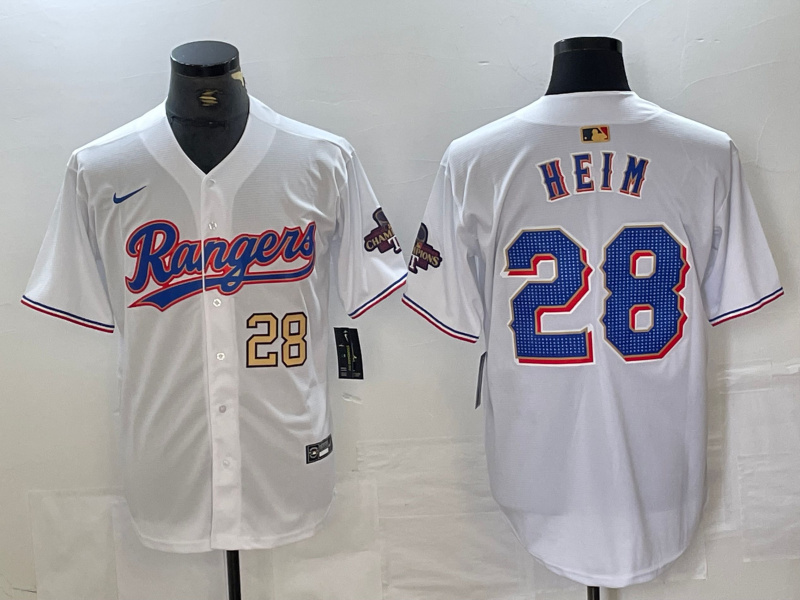 Personalized Men’s Texas Rangers #28 Jonah Heim White Gold Cool Base Stitched Baseball Jersey