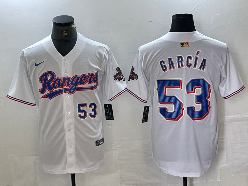 Personalized Men’s Texas Rangers #53 Adolis García White Gold Cool Base Stitched Baseball Jersey