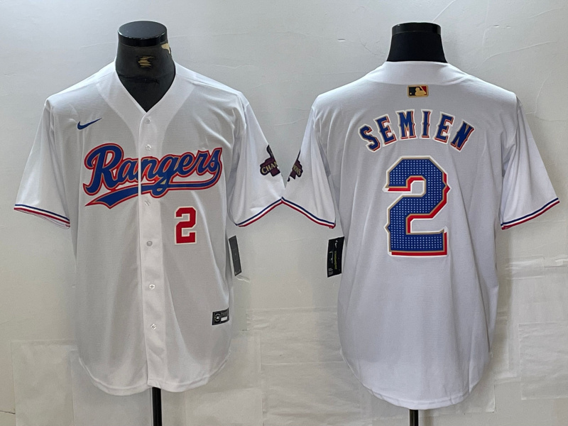Personalized Men’s Texas Rangers #2 Marcus Semien White Gold Cool Base Stitched Baseball Jersey