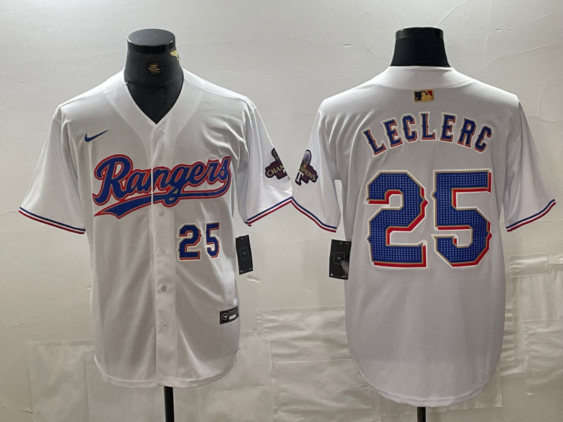 Personalized Men’s Texas Rangers #25 Jose Leclerc White Gold Cool Base Stitched Baseball Jersey