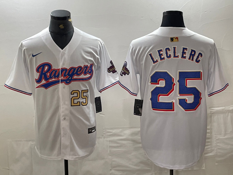 Personalized Men’s Texas Rangers #25 Jose Leclerc White Gold Cool Base Stitched Baseball Jersey