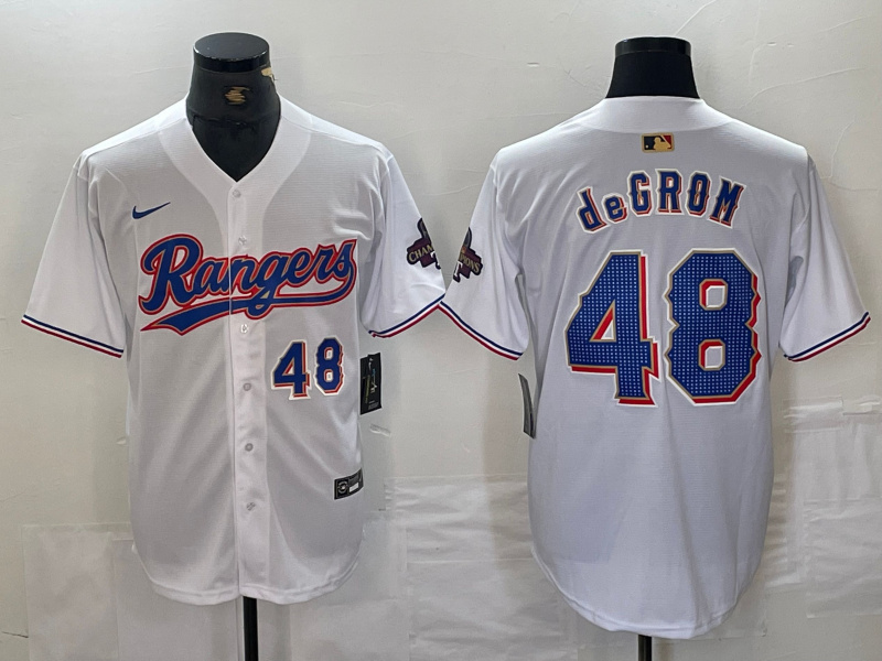Personalized Men’s Texas Rangers #48 Jacob DeGrom White Gold Cool Base Stitched Baseball Jersey