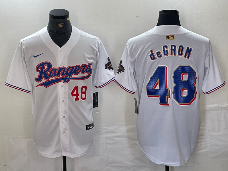 Personalized Men’s Texas Rangers #48 Jacob DeGrom White Gold Cool Base Stitched Baseball Jersey