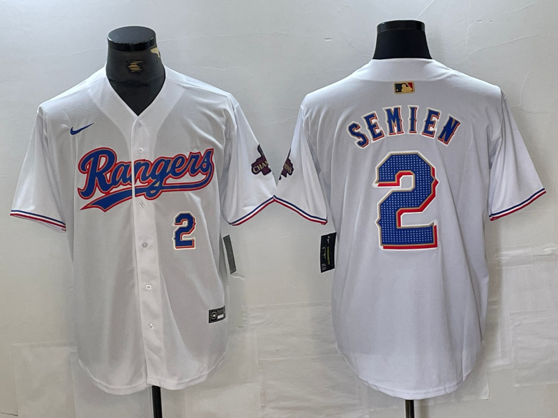 Personalized Men’s Texas Rangers #2 Marcus Semien White Gold Cool Base Stitched Baseball Jersey