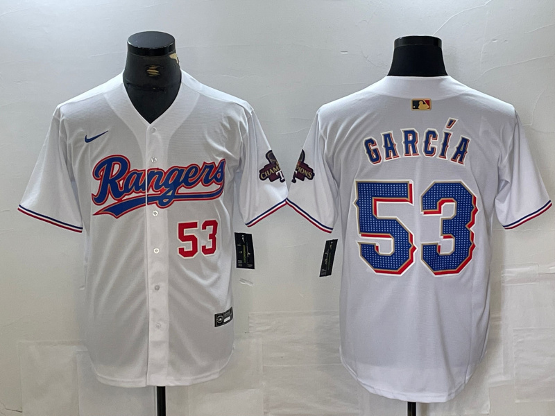 Personalized Men’s Texas Rangers #53 Adolis García White Gold Cool Base Stitched Baseball Jersey